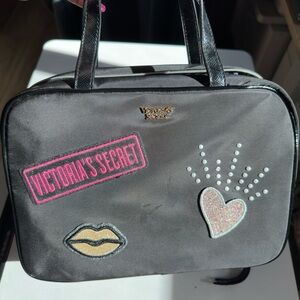 Victoria's Secret Black Cosmetic Bag with Pink and Gold Accents